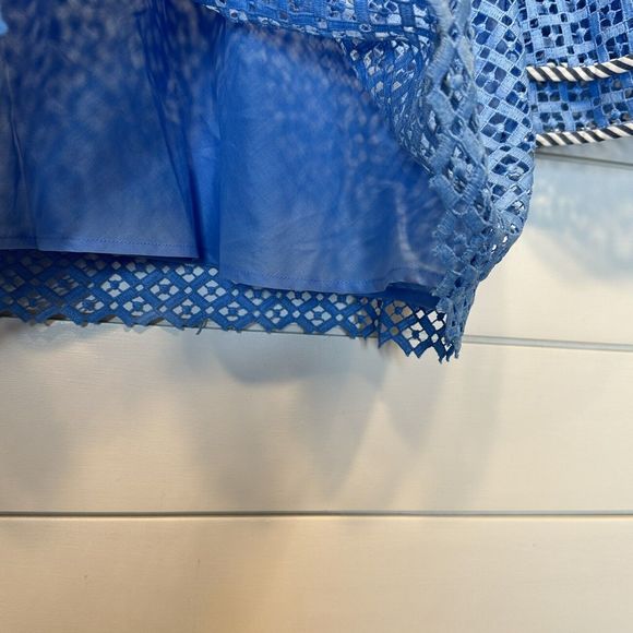 Draper James Size 4 Top Lattice Double Bell Sleeve Blue White Lace Sheer Easter - Picture 10 of 12